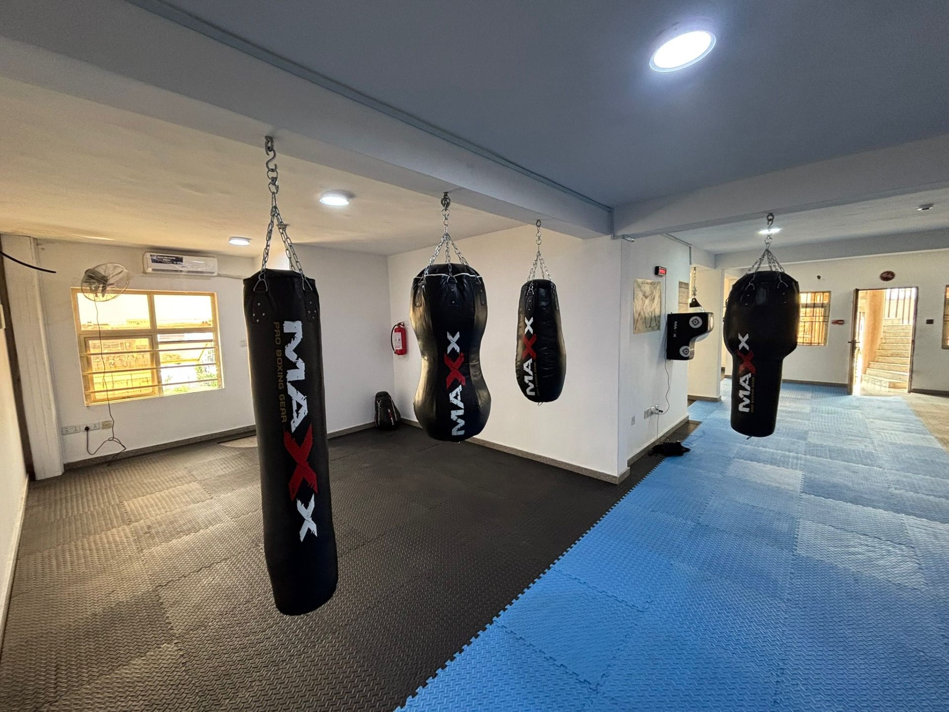Heavy bag training area with Maxx pro bags